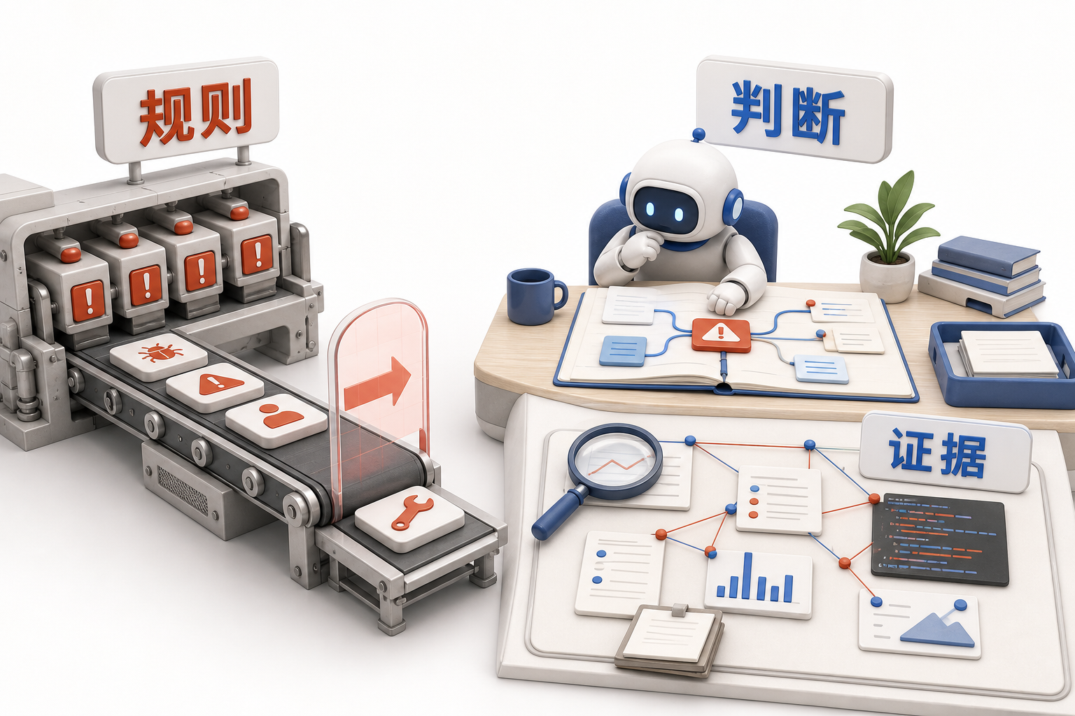 AIOps 概念图：脚本和 Agent 的差别
